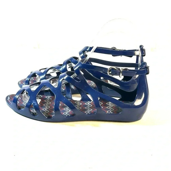 Mel Melissa x Forever 21 Dreamed Size 6 Jelly Sandals Buckle Crisscross Blue - Picture 3 of 10